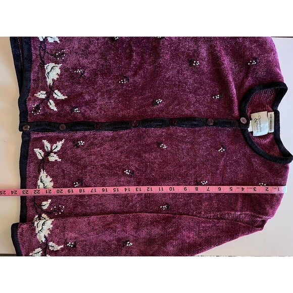 CHRISTOPHER & BANKS Velour Cardigan Sweater Hand Embroidered Size M (Bx 12) - Picture 7 of 9